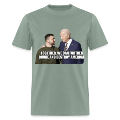 Zelenskyy and Biden Divide and Destroy America T-Shirt in Light Sage