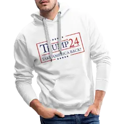 Trump 24 Take America Back Men’s Premium Hoodie worn on model